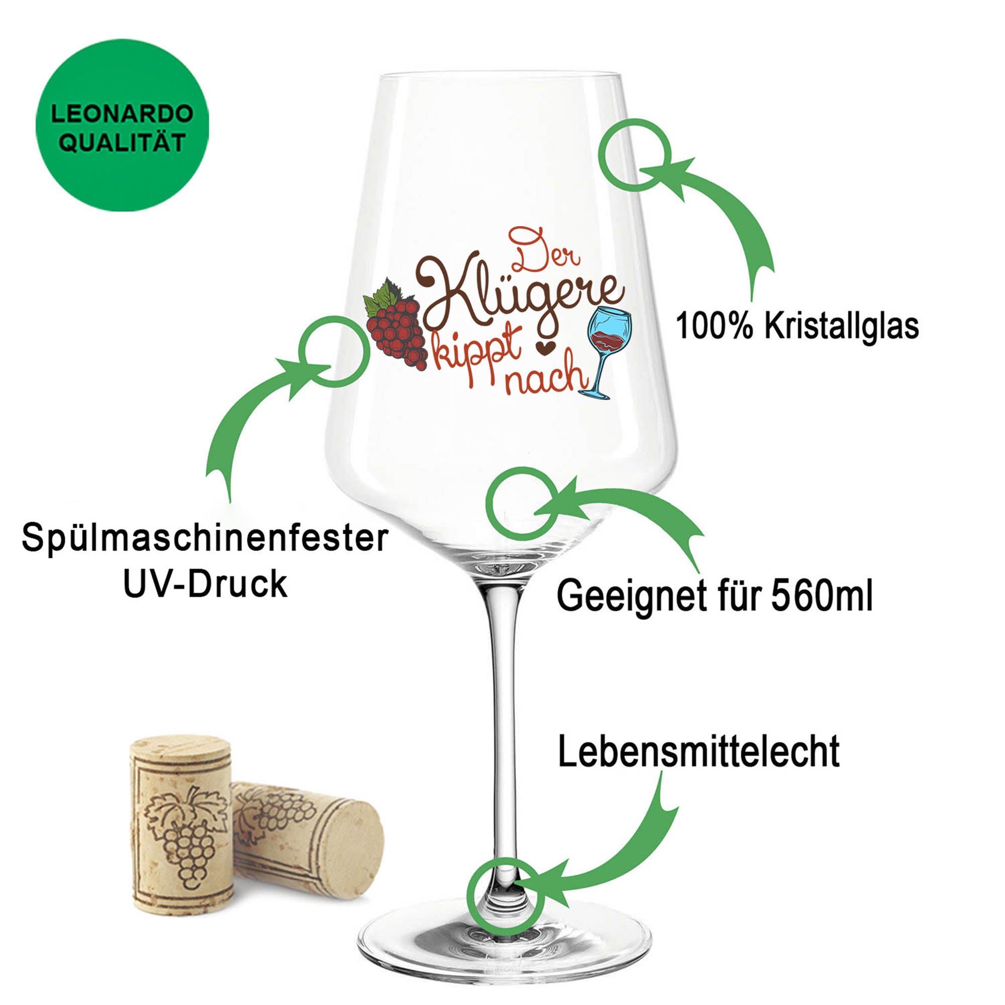 Leonardo Weinglas mit UV-Druck "Der Klügere kippt nach V2"