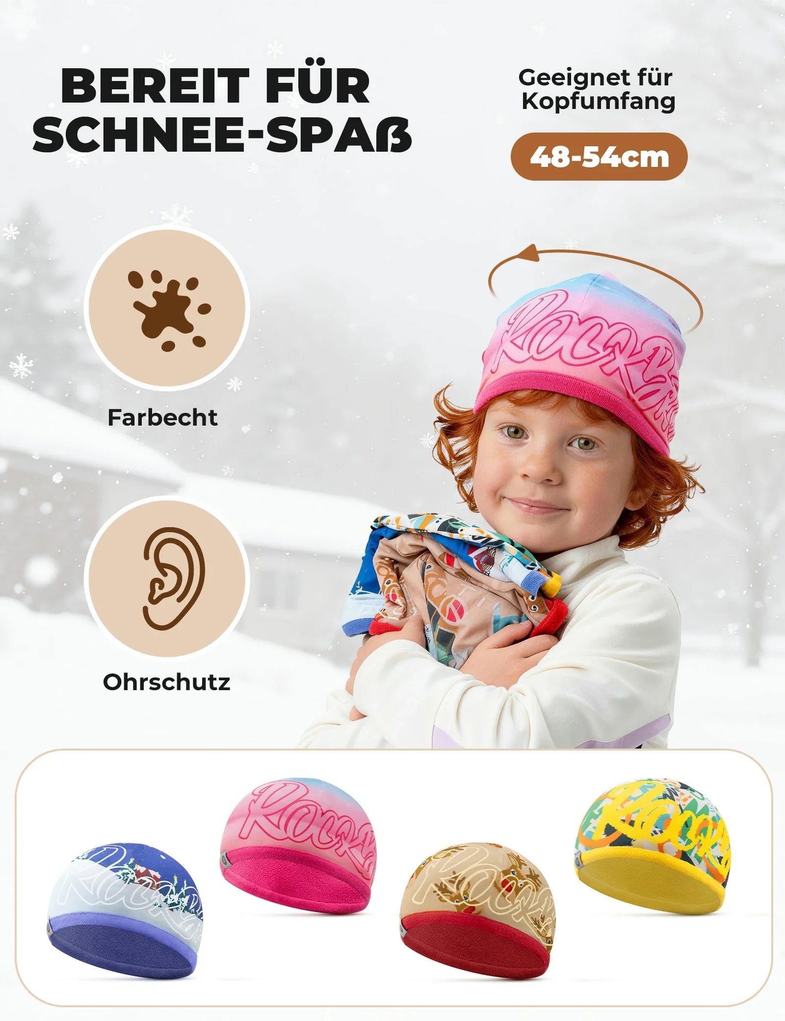 Doppelseitige Mütze für Kinder Weich Elastisch Winddicht 48-54cm
