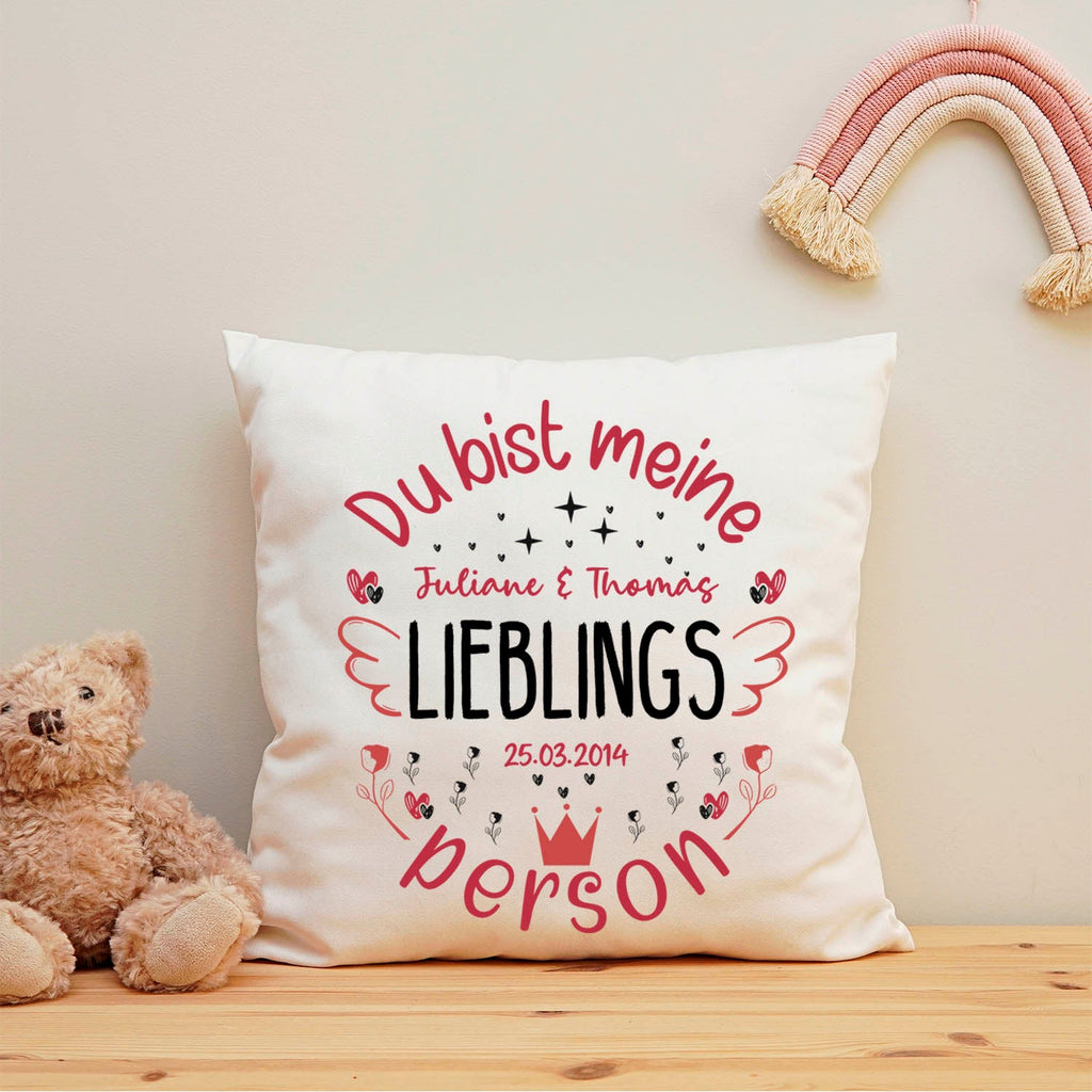 Bedrucktes Kissen mit Motiv Du bist meine Lieblingsperson
