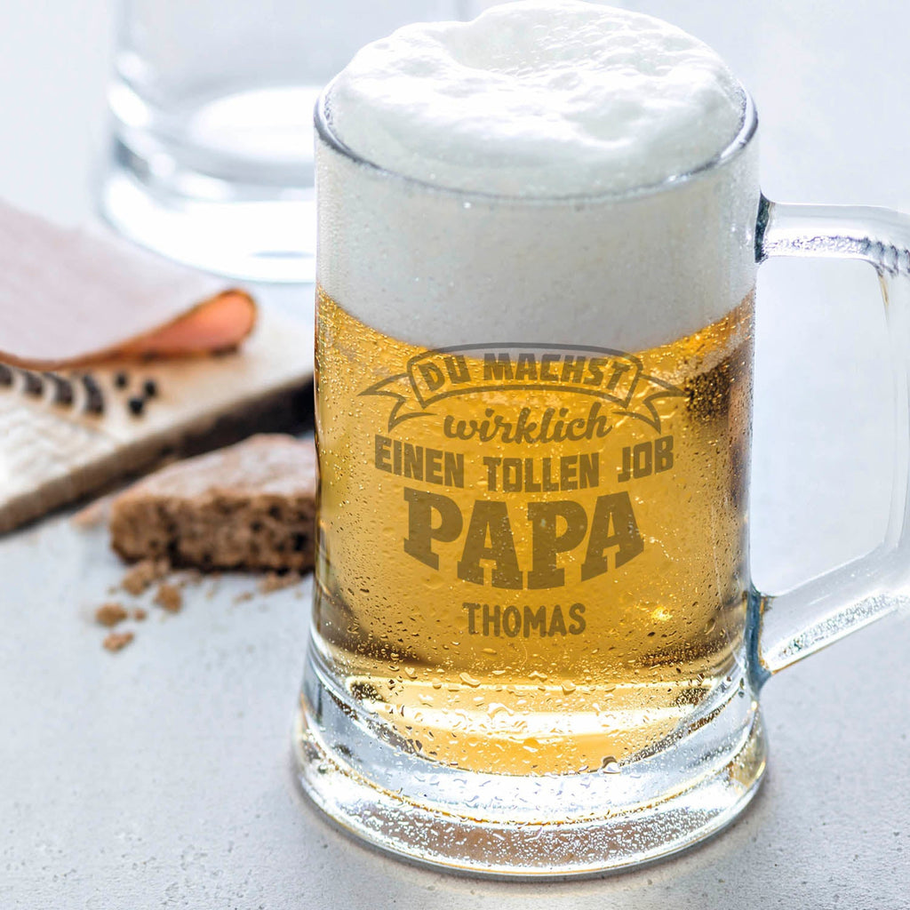 Montana Bierkrug mit Gravur "Du machst wirklich einen tollen Job Papa" mit Namen