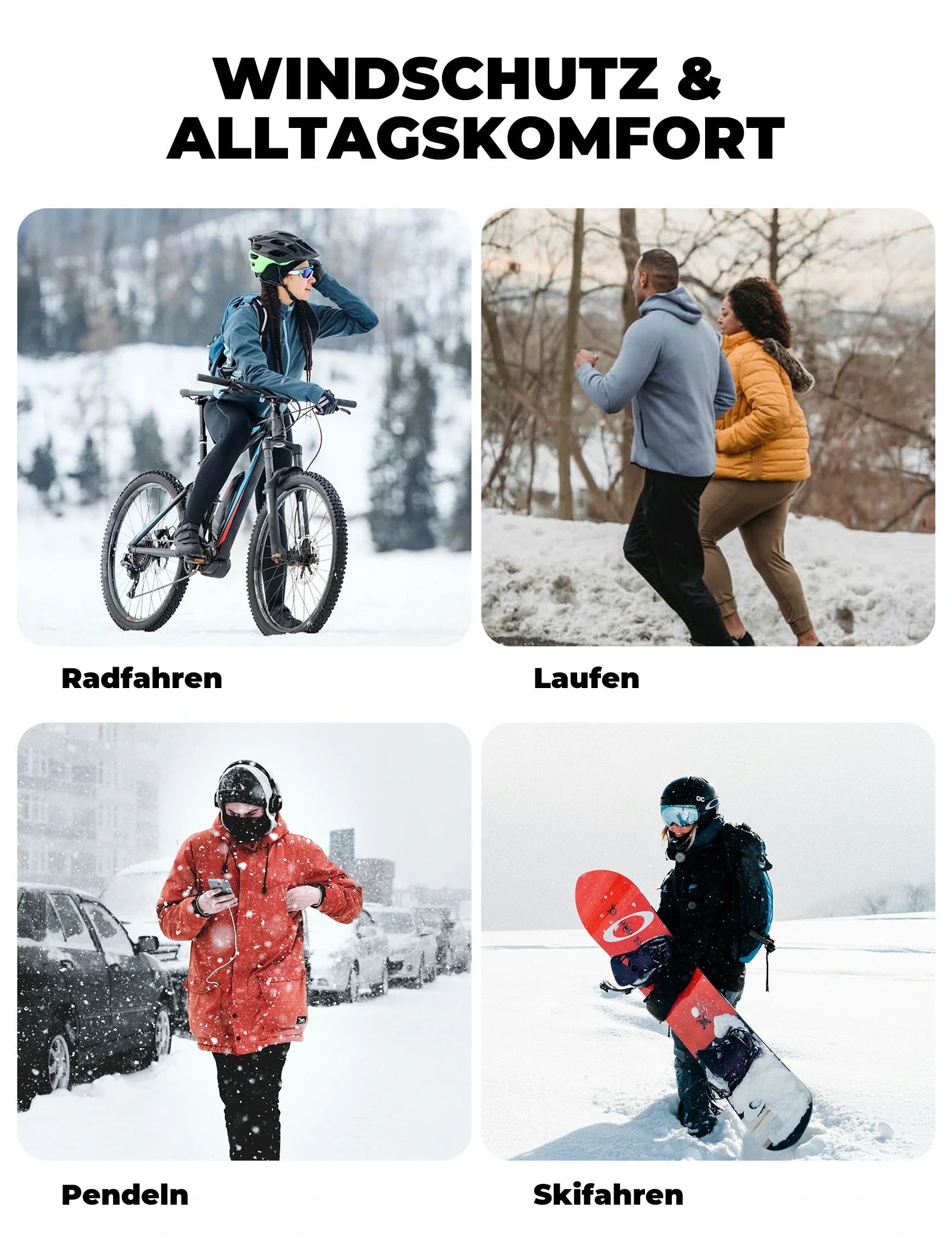 Fahrrad Mütze Winter mit Ohrenschutz, Atmungsaktiv & Winddicht