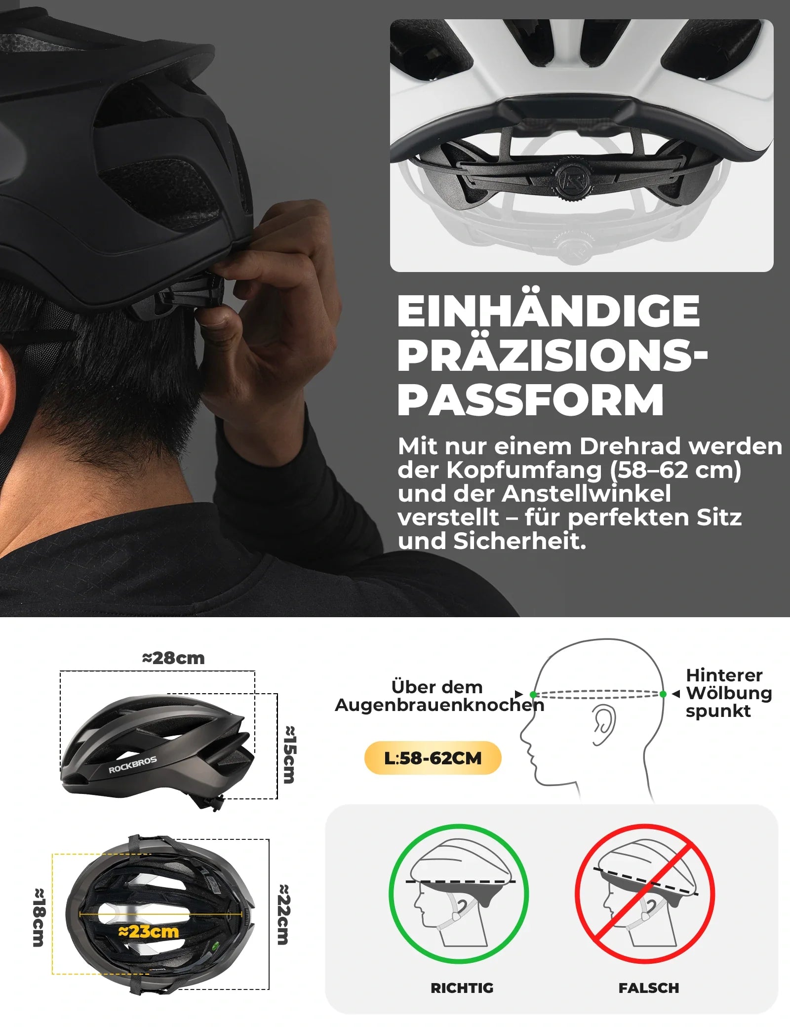 Fahrradhelm 58-62cm Leichtgewicht 240g Antibakteriell