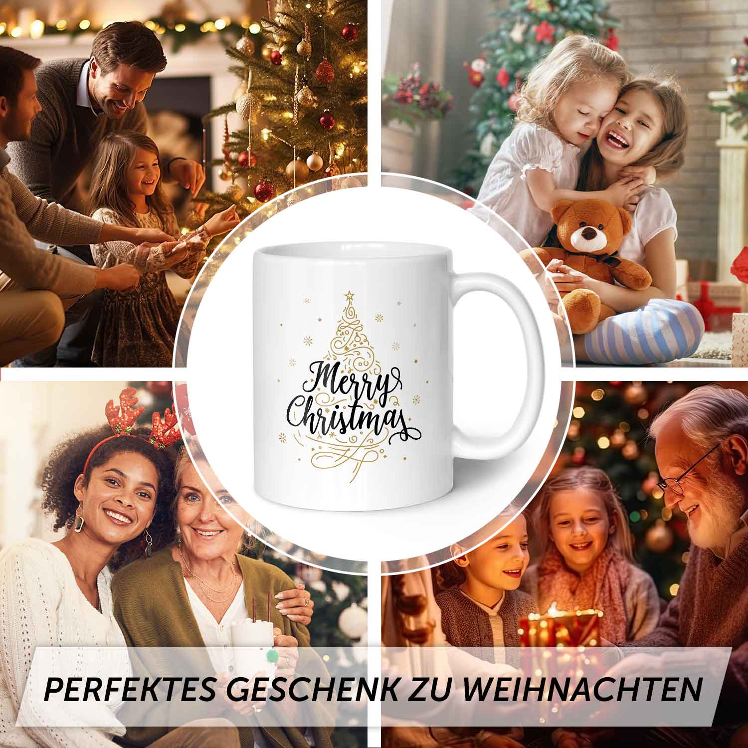 Bedruckte Tasse mit Weihnachtsmotiv im Weihnachtsbaum Design