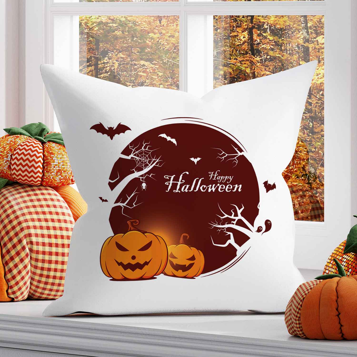 Bedrucktes Kissen mit Motiv Halloween Kürbis
