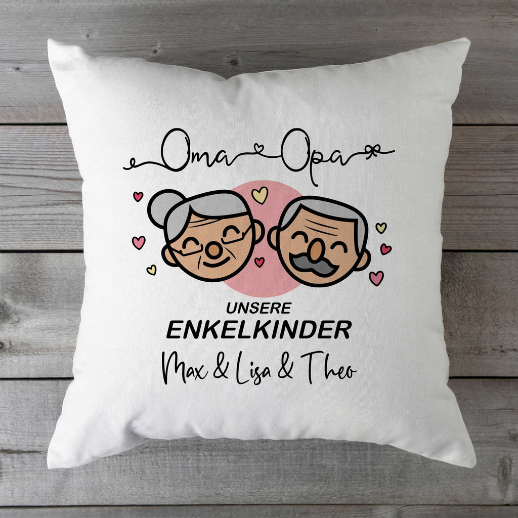 Bedrucktes Kissen mit Motiv "Oma & Opa Enkelkind" mit Wunschnamen