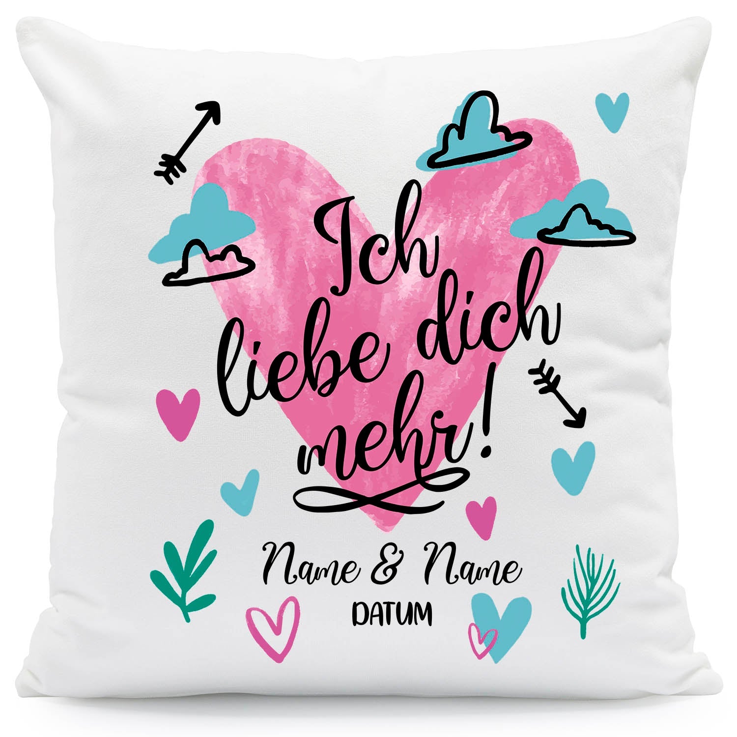 Bedrucktes Kissen mit Motiv Ich Liebe Dich Mehr
