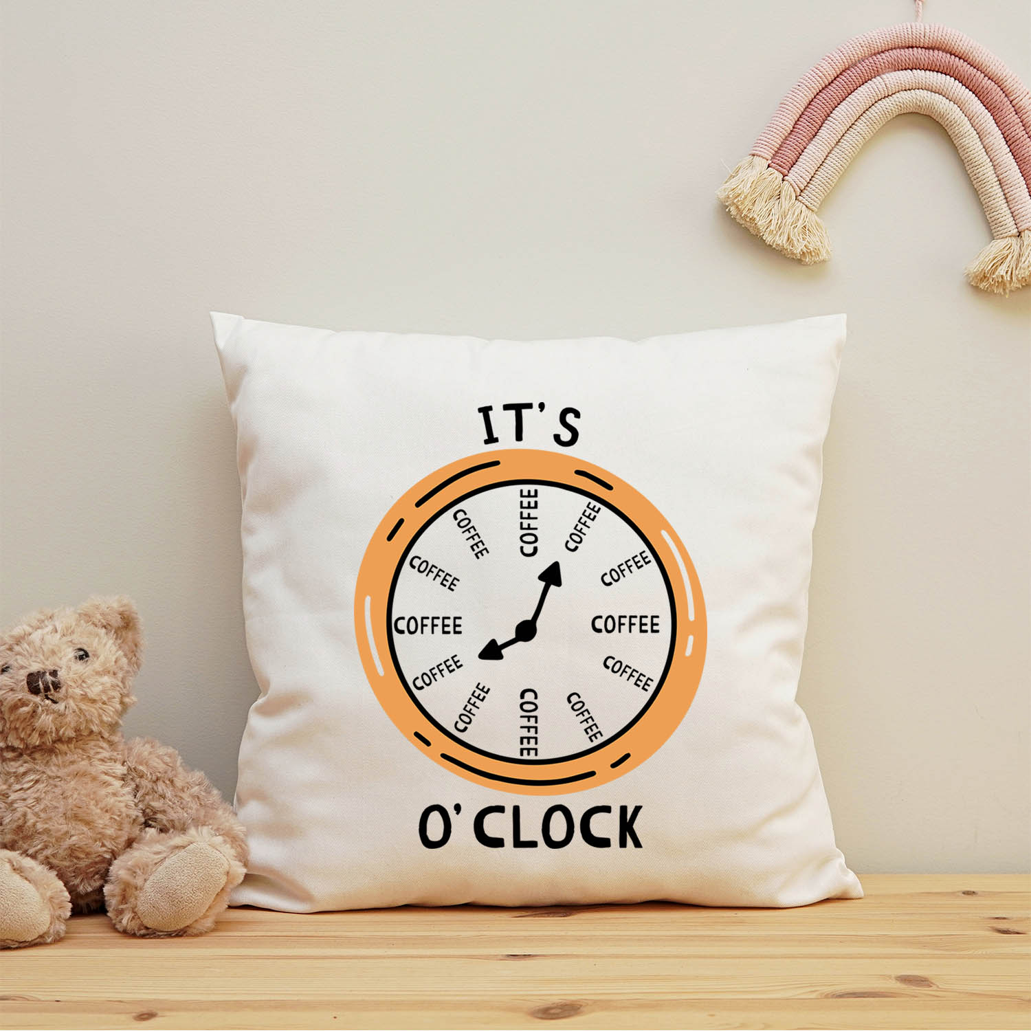 Bedrucktes Kissen mit Motiv "It's coffee o´clock"