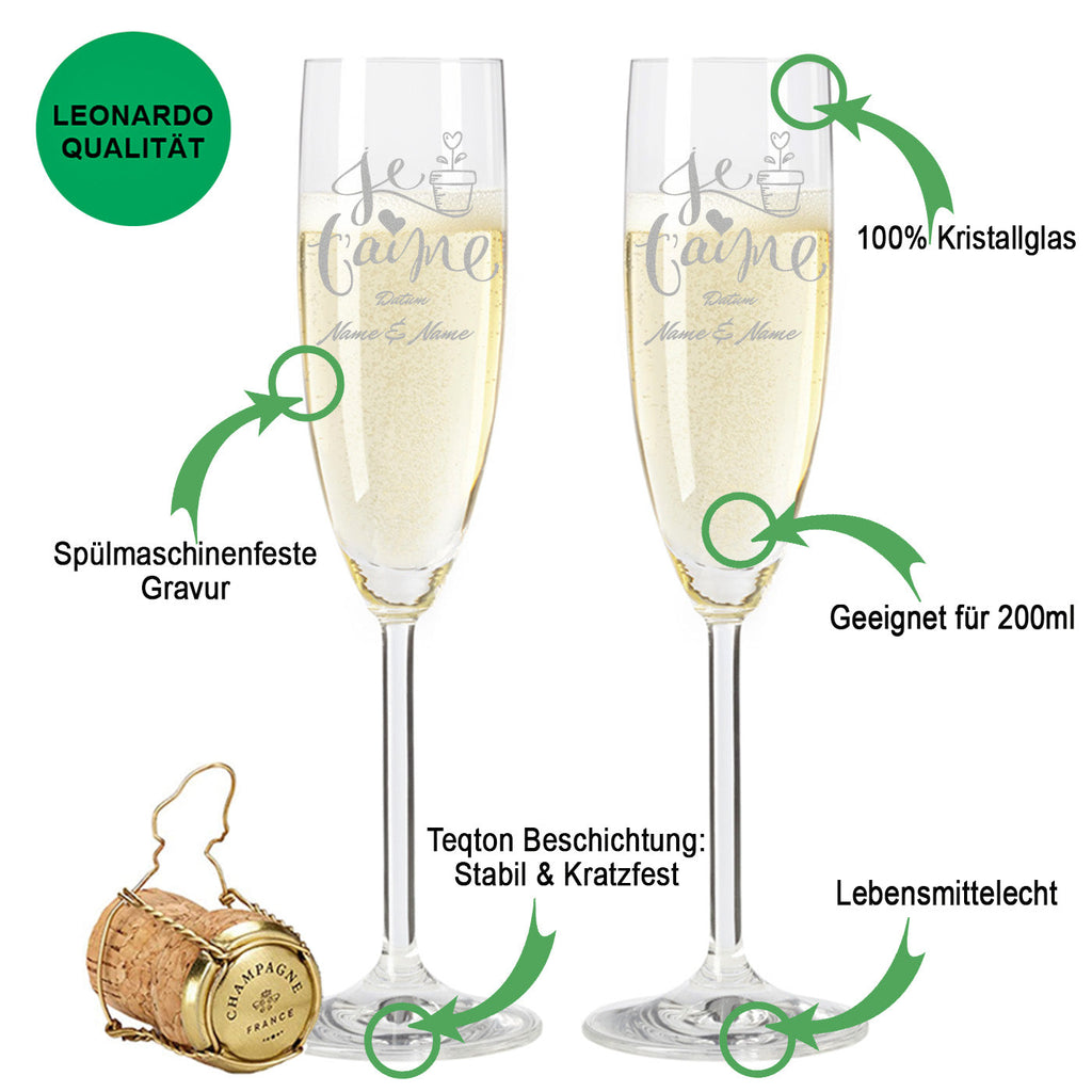 Leonardo Sektglas mit Gravur "Je t'aime"