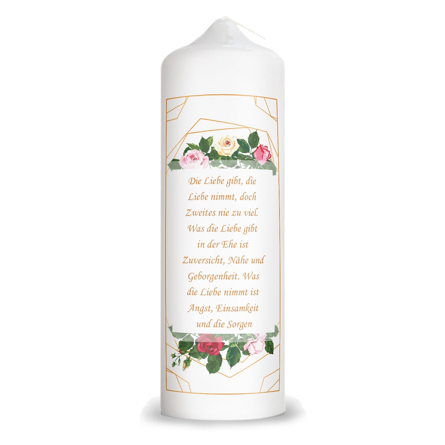 Große Kerze "Rosen" - Hochzeitskerze mit Namen, Datum & Wunschtext