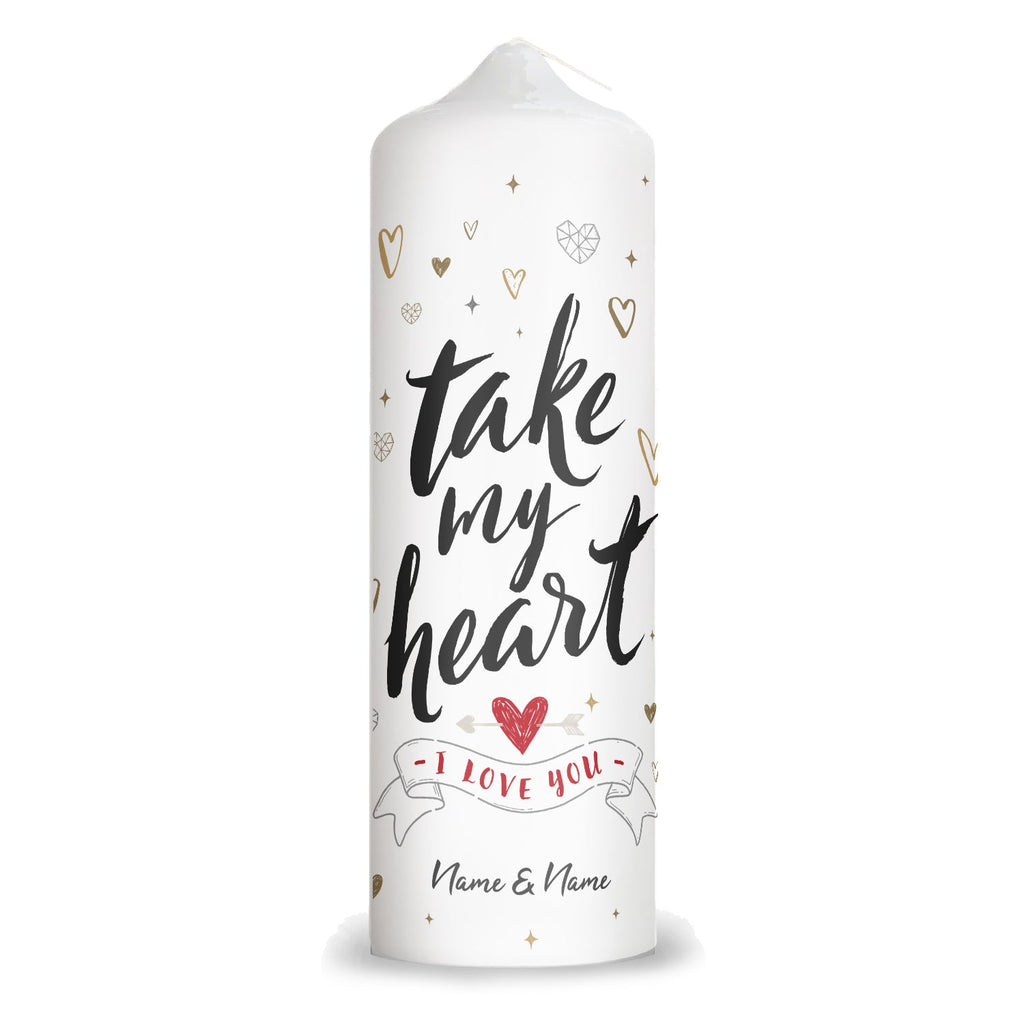 Große Kerze "Take my Heart" mit Namen für Paare