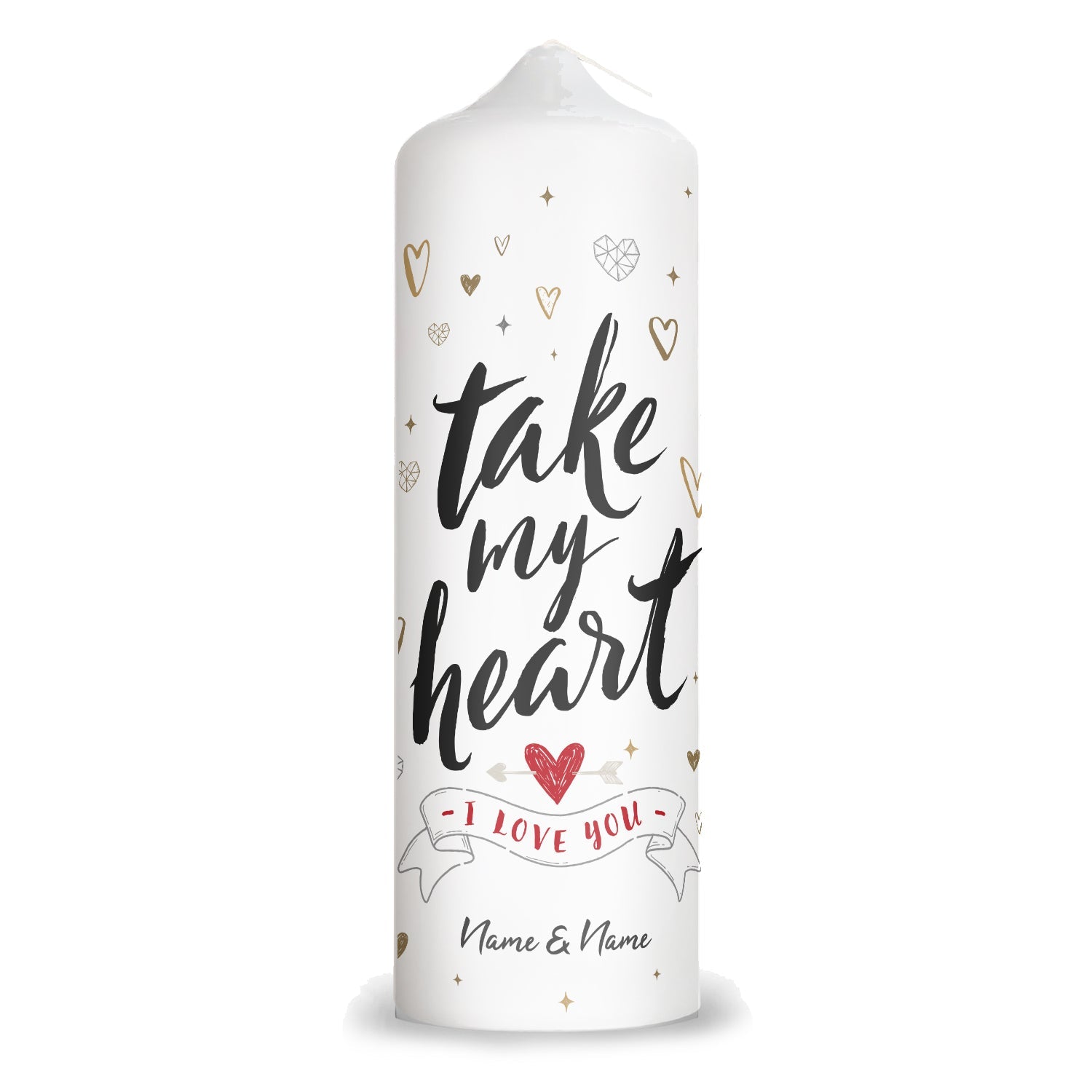Große Kerze "Take my Heart" mit Namen für Paare