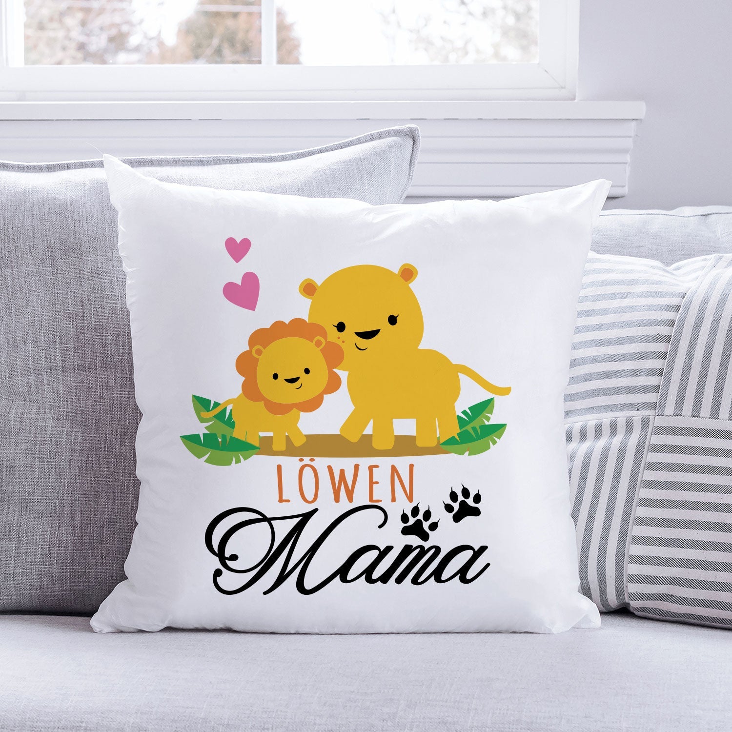 Bedrucktes Kissen mit Spruch Löwen Mama