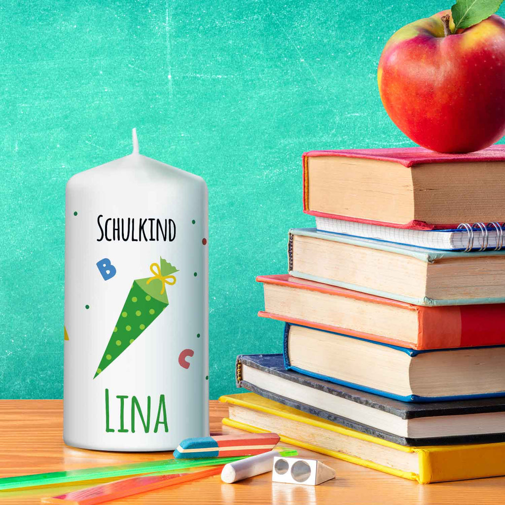 Kleine Kerze "Schultüte" mit Namen zur Einschulung