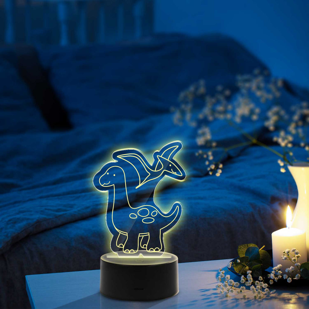 Graviertes Acrylglas im Dinosaurier Design mit LED-Sockel