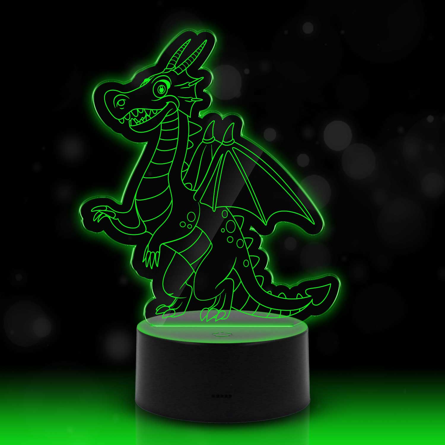 Graviertes Acrylglas  im Drache Design mit LED-Sockel