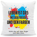 Bedrucktes Kissen mit Spruch Leben ist das mit der Freude