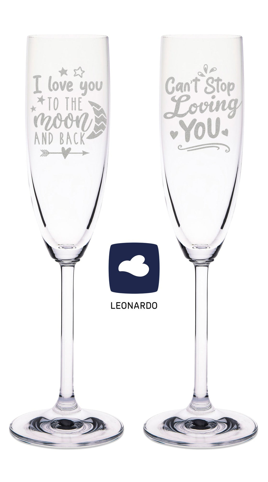 Leonardo Sektgläser "I Love You to the Moon and back" inkl. bedruckter Holzkiste im Set
