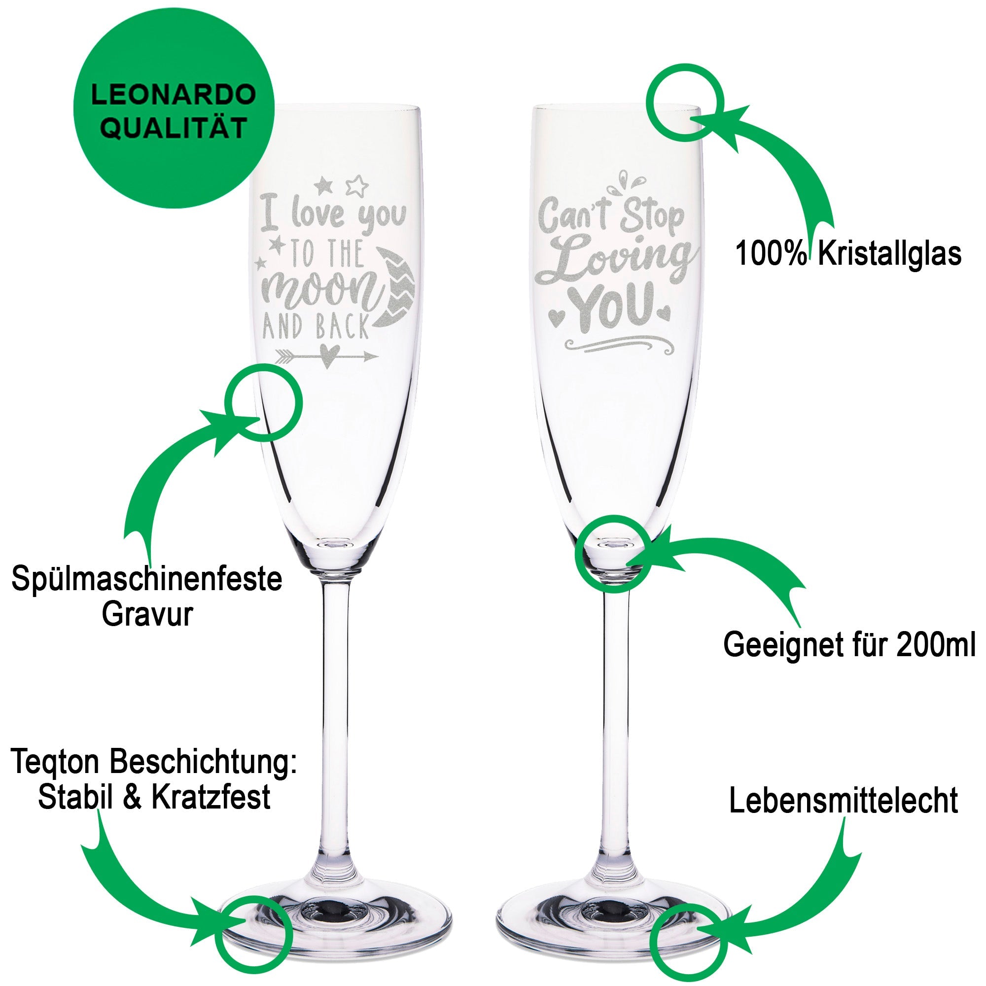 Leonardo Sektgläser mit Gravur "I love you to the moon and back" im Set