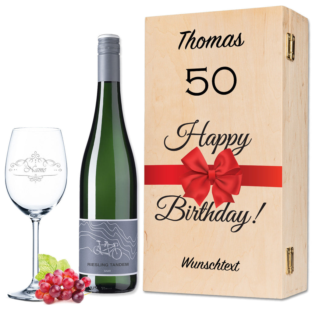 Leonardo Weinglas "Happy Birthday 50 Jahre" + Holzkiste & Riesling Tandem