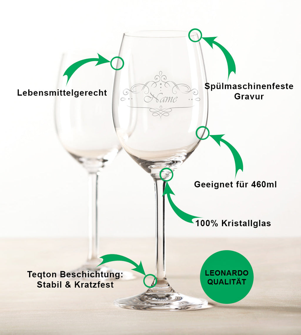 Leonardo Weinglas mit Gravur im "Weihnachtskugeln" Design Daily inkl. Holzkiste im Set