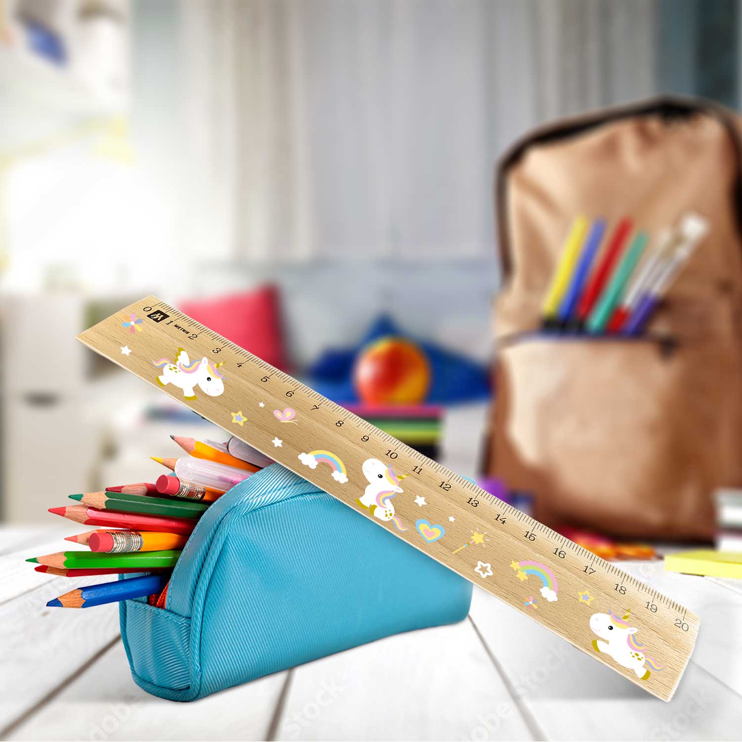 Lineal zur Einschulung im Einhörner Design für Kinder aus Holz