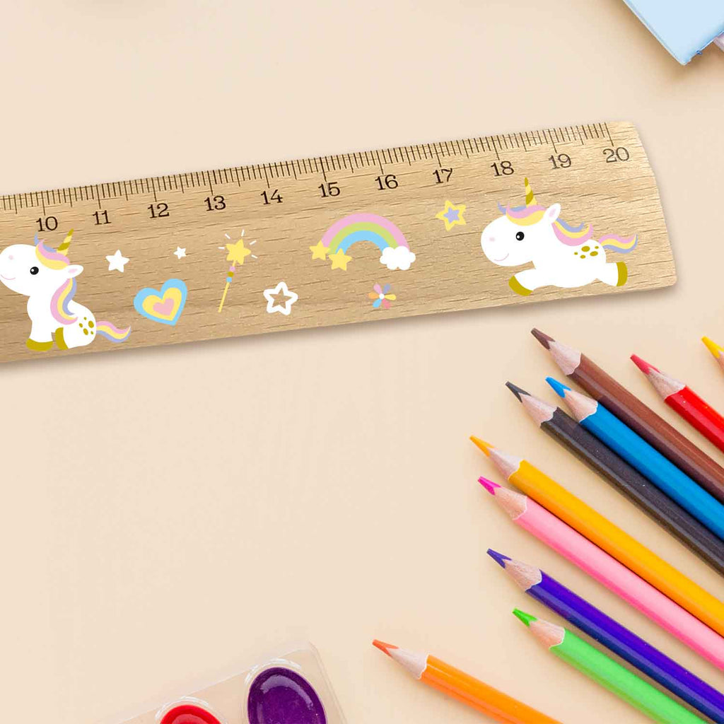 Lineal zur Einschulung im Einhörner Design für Kinder aus Holz