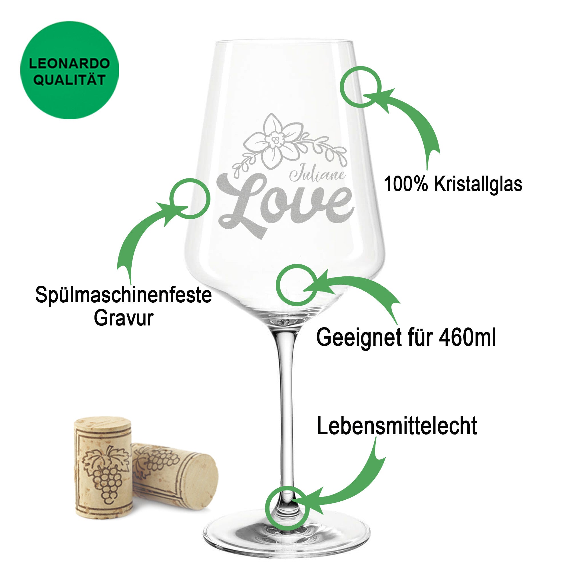 Leonardo Weinglas mit Gravur "Love Floral"