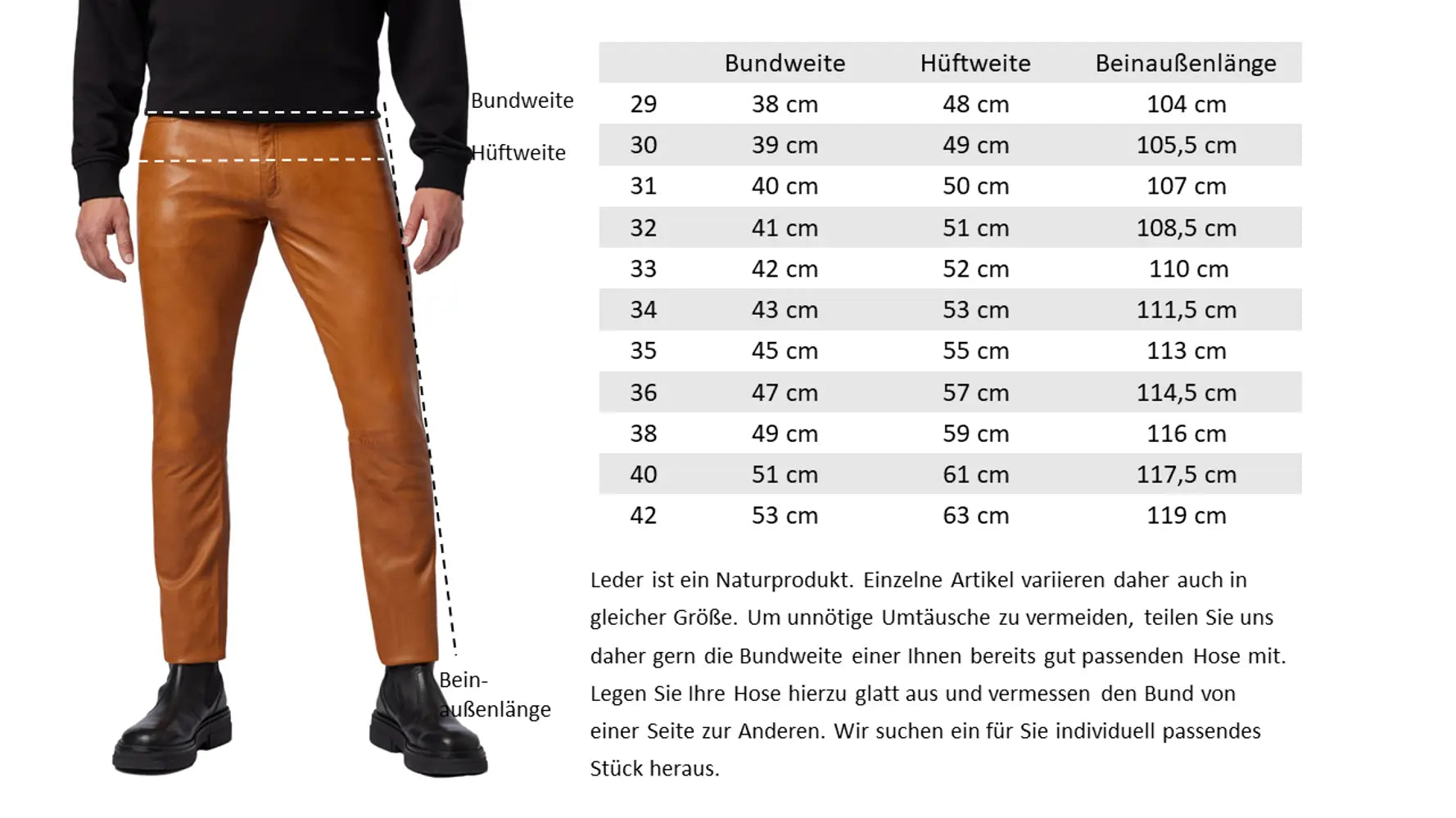 Slim Fit Herren Lederhose Bono