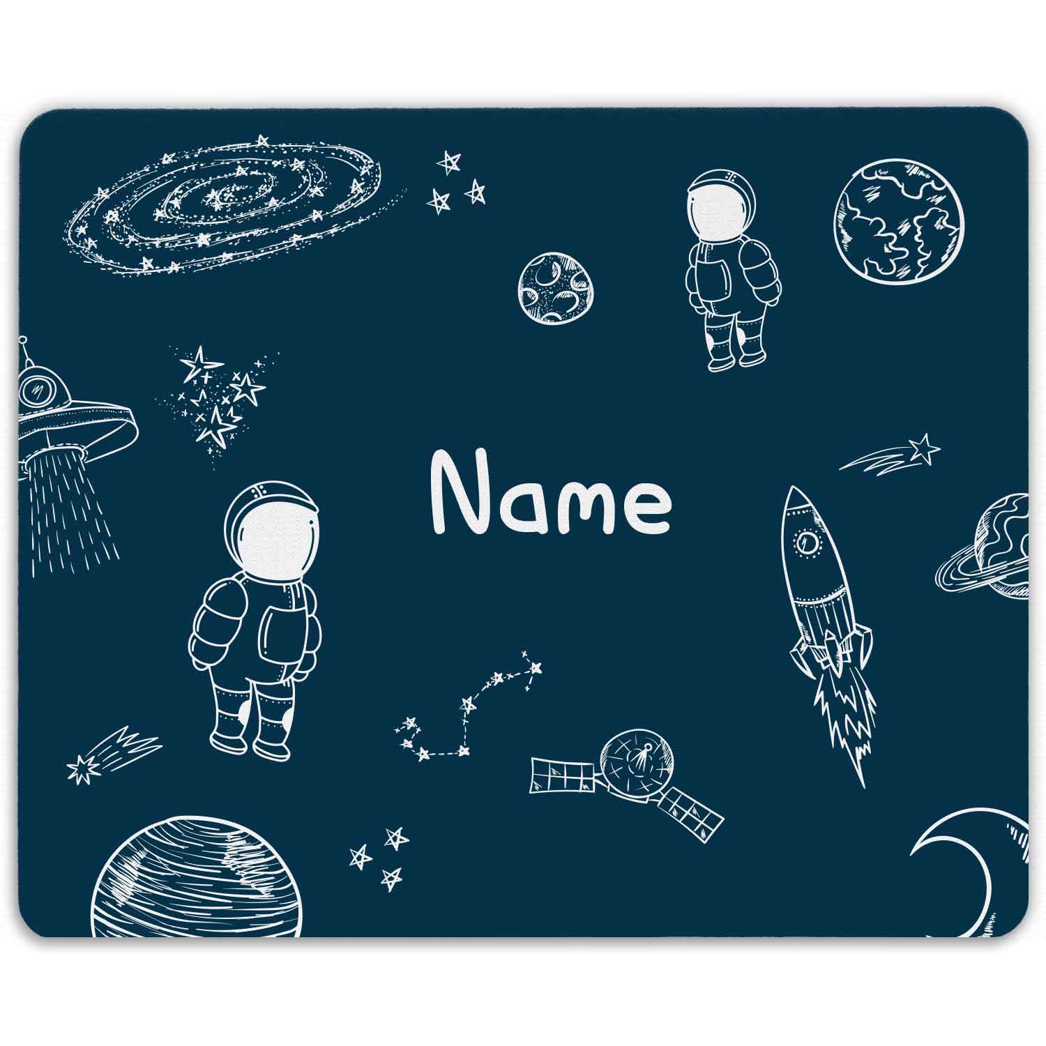Bedrucktes Mousepad mit Wunschnamen im Weltall Design