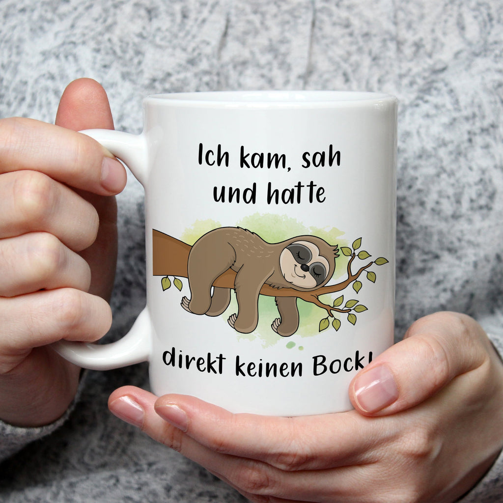 Bedruckte Tasse mit Spruch Ich kam, sah und hatte direkt keinen Bock