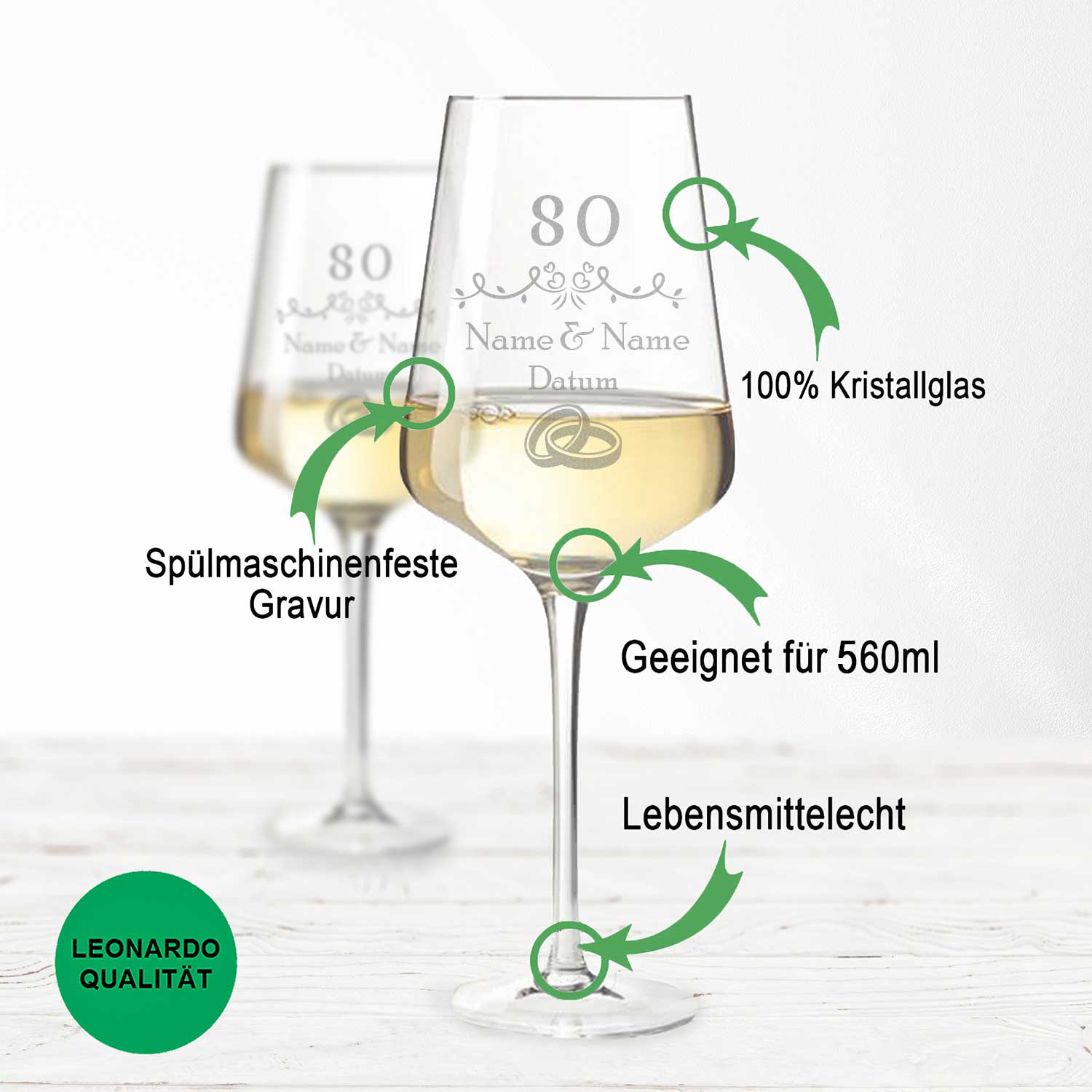 Leonardo Weingläser im "Eichenhochzeit - 80 Jahre" Design als Set