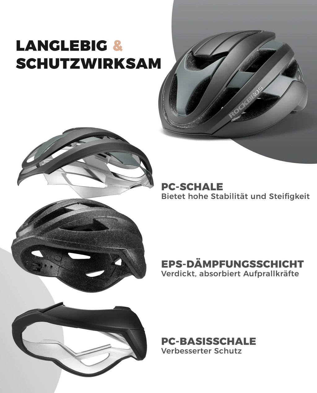 ROCKBROS Fahrradhelm Sport Mountainbike Schutzhelm Atmungsaktiv 54-58cm