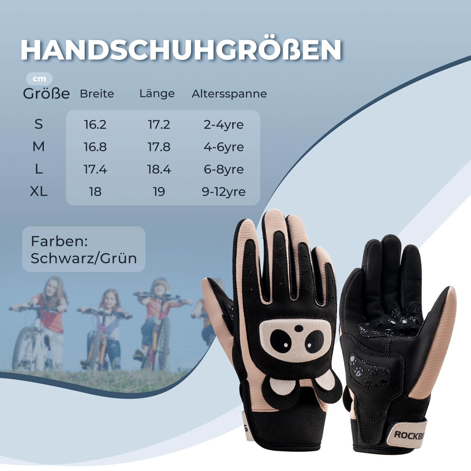 ROCKBROS Kinder Fahrradhandschuhe Atmungsaktiv & Rutschfest Mit SBR-Schutz