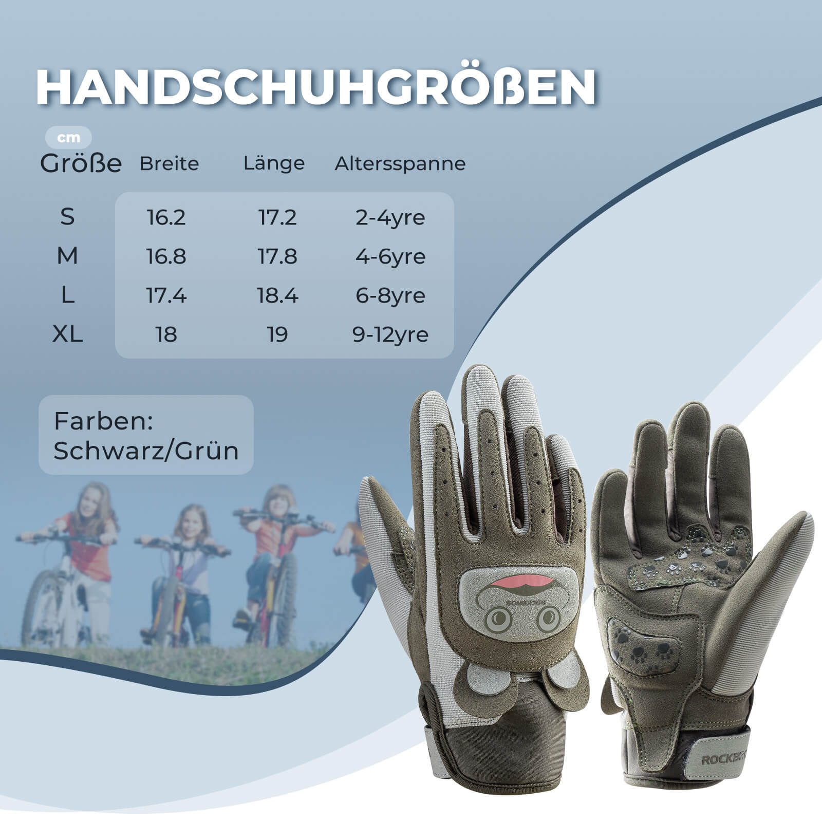 ROCKBROS Kinder Fahrradhandschuhe Atmungsaktiv & Rutschfest Mit SBR-Schutz