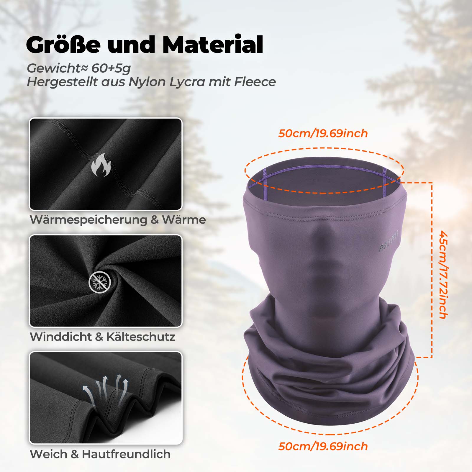 ROCKBROS Multifunktionstuch Fleece Sturmhaube Weich Gesichtsmaske Schlauchtuch