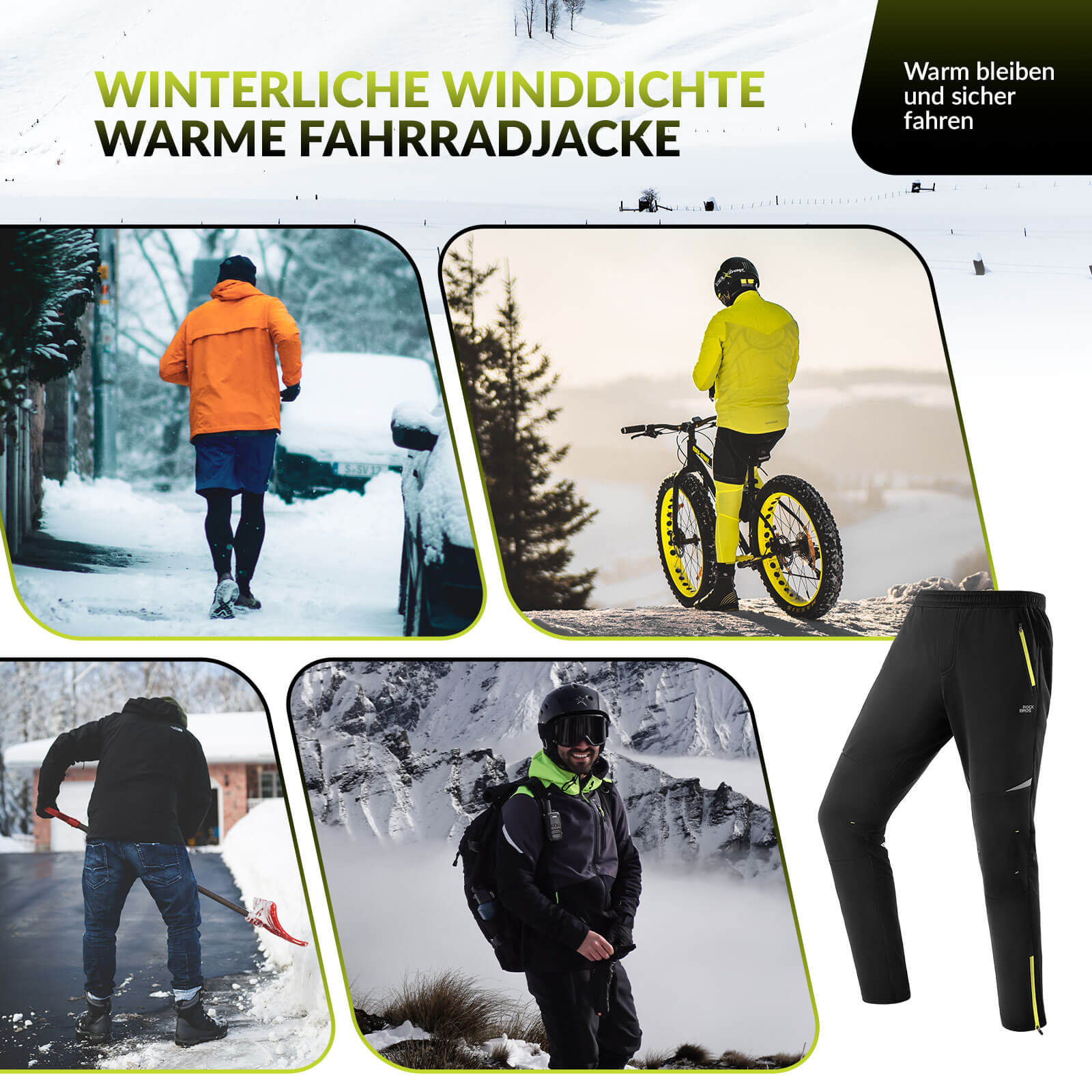 ROCKBROS Herren Fahrradhose Winddicht und Warm für Winter Outdoor-Sport