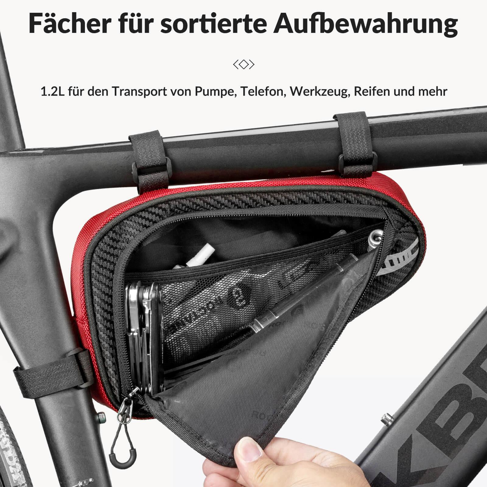 ROCKBROS Rahmentasche wasserdicht Dreieckstasche für MTB & Rennräder 1,2L