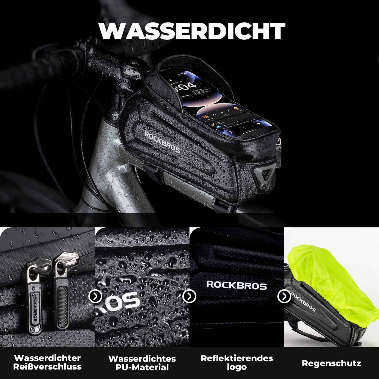 ROCKBROS Fahrradtasche Wasserabweisend Handytasche mit TPU Touchscreen