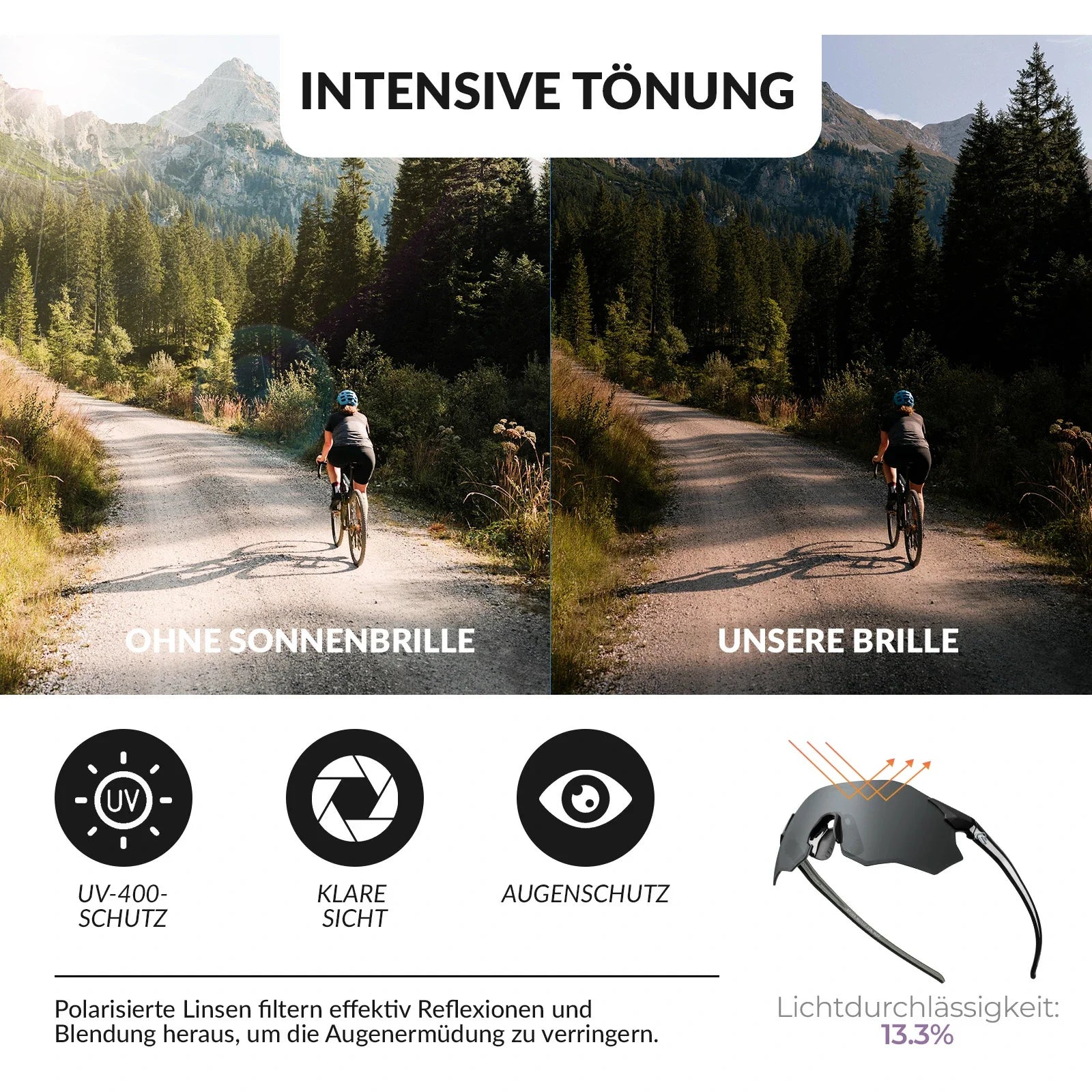 Fahrradbrille Verspiegelte Gläser UV400-Schutz Ohne Rahmen -SWIFT