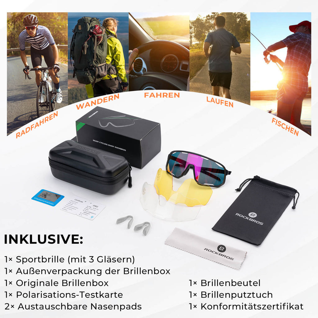 Polarisierte Unisex Fahrradbrille mit Wechsel-Nasenpads