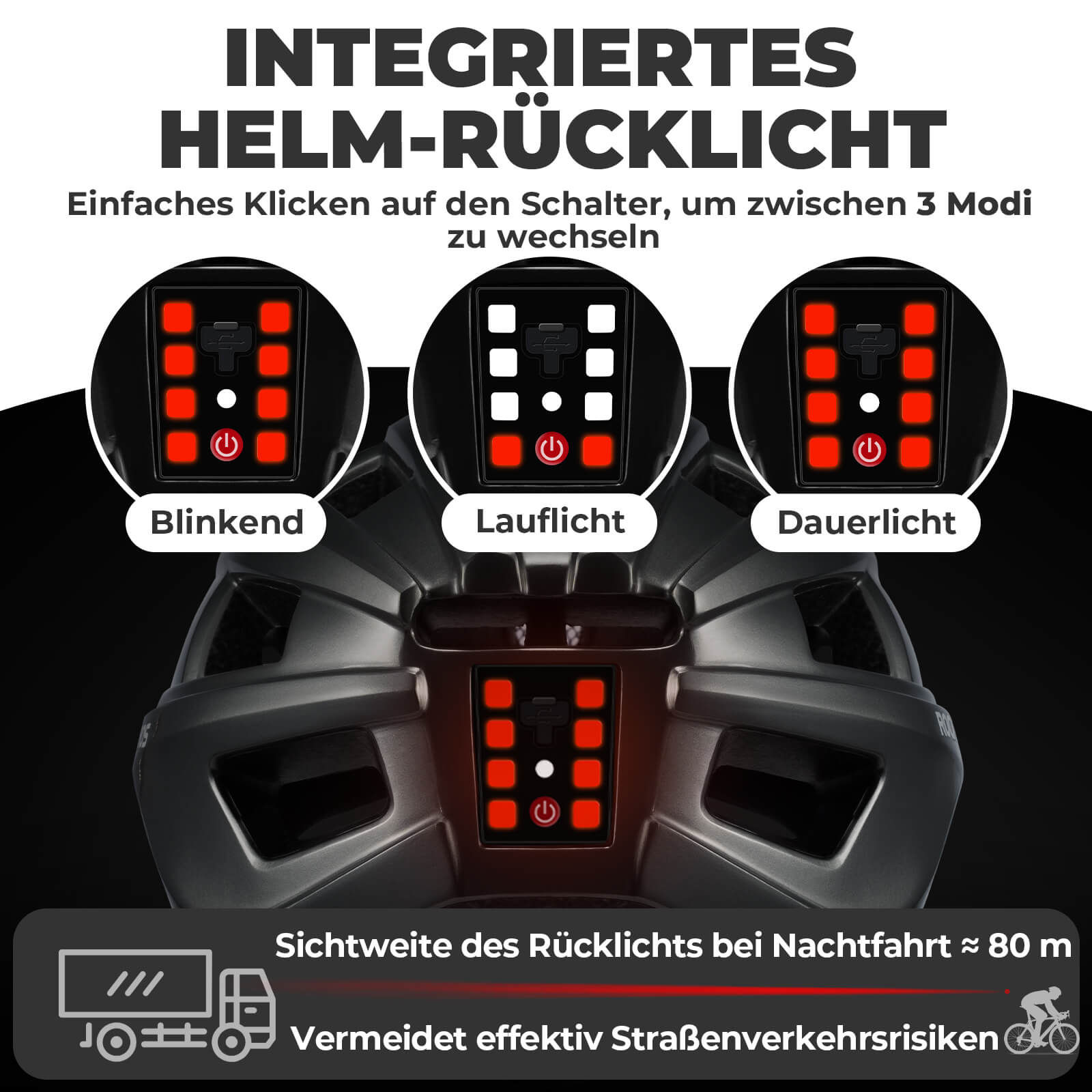 Fahrradhelm mit Rücklicht 55-61cm