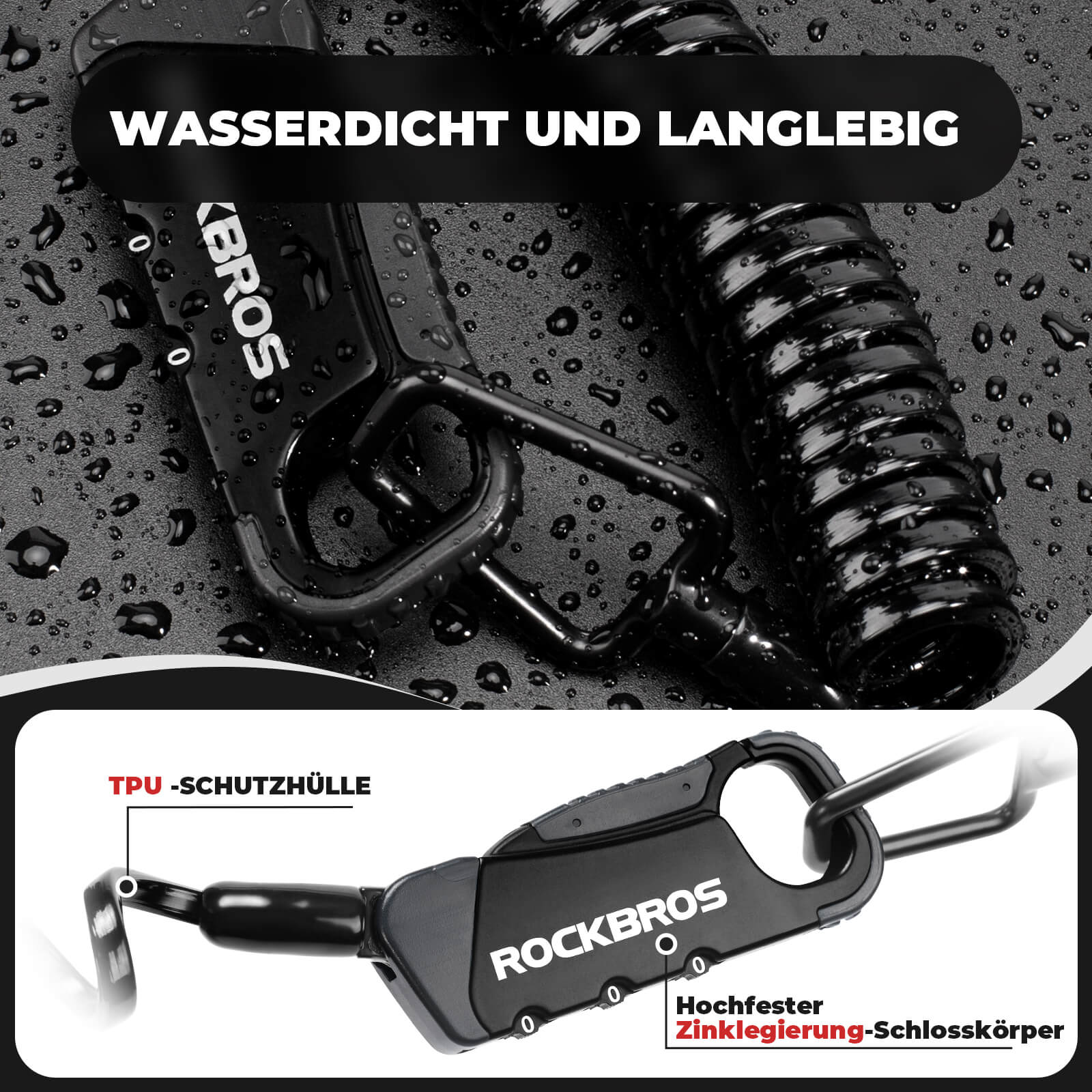 Kabelschloss Zahlenschloss Helmschloss 120cm Leicht