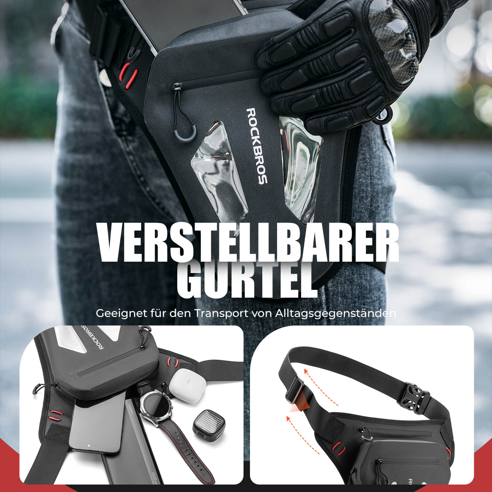 ROCKBROS Motorrad Beintasche Beinbeutel Hüfttasche mit Schultergurte