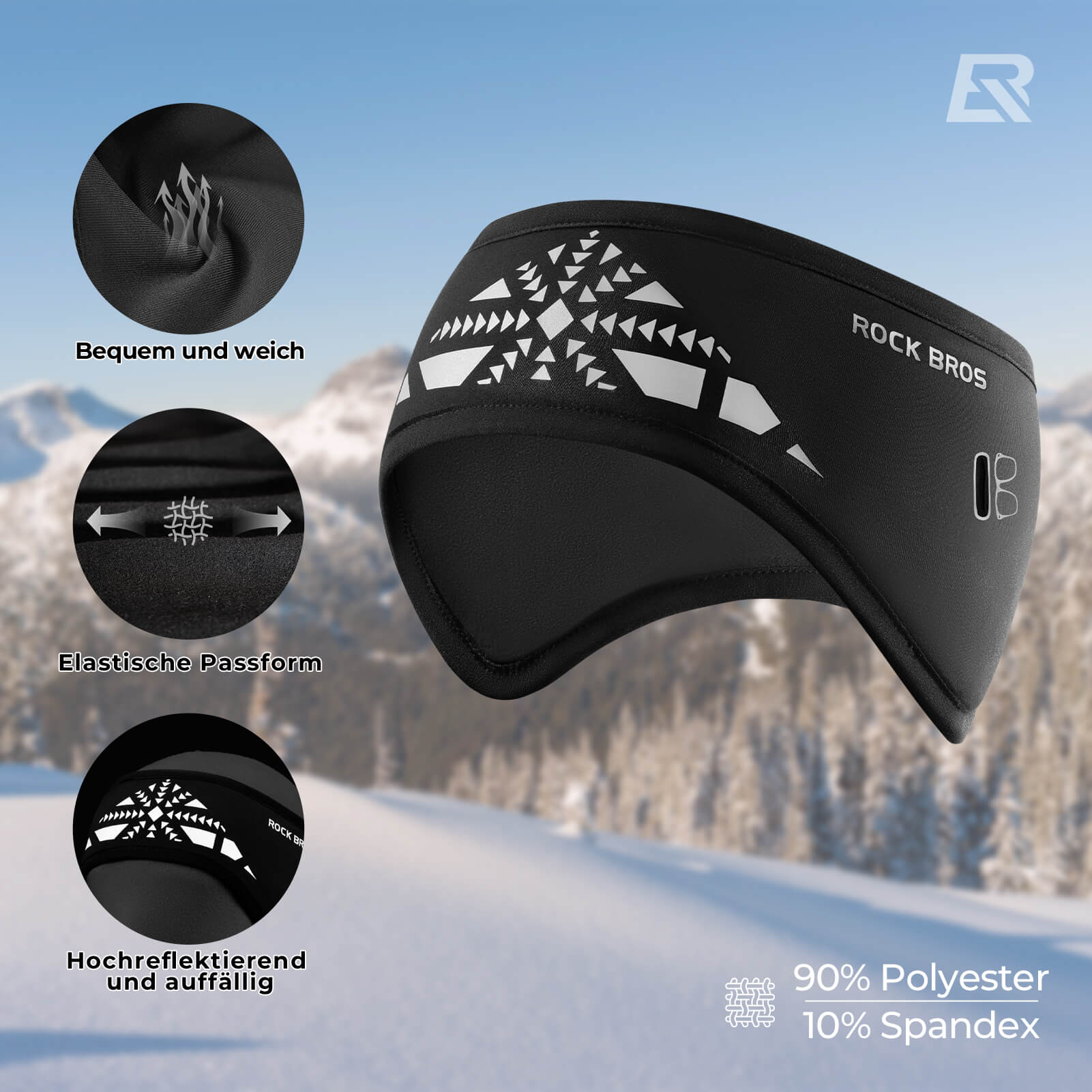 ROCKBROS Elastisches Winter Stirnband mit Klettverschluss Ohrenwärmer Unisex