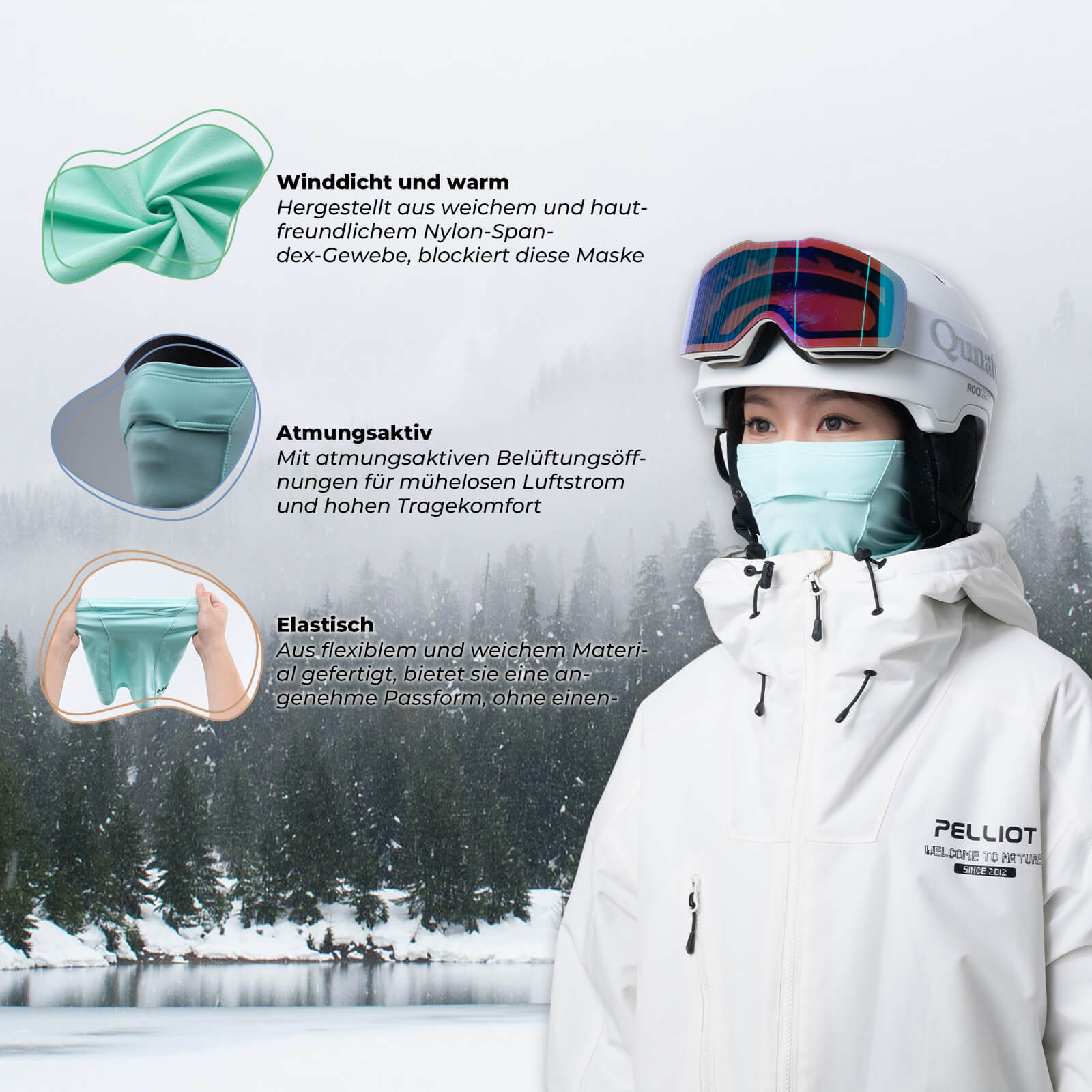 ROCKBROS TVI Damen Sturmhaube Balaclava mit Pferdeschwanz-Öffnung Warm Grün