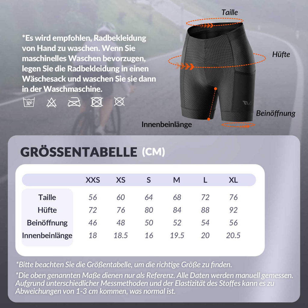TVI Radlerhose Damen Gepolstert mit Tasche Atmungsaktive