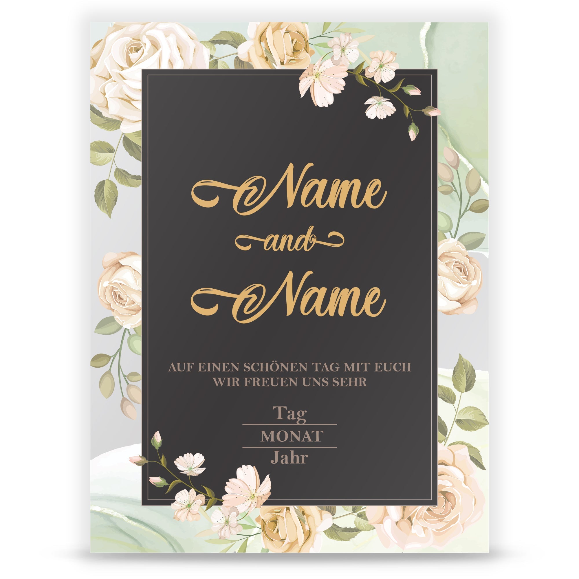 Hochzeitseinladungskarte im Roses-with-Black-and-Golden Design