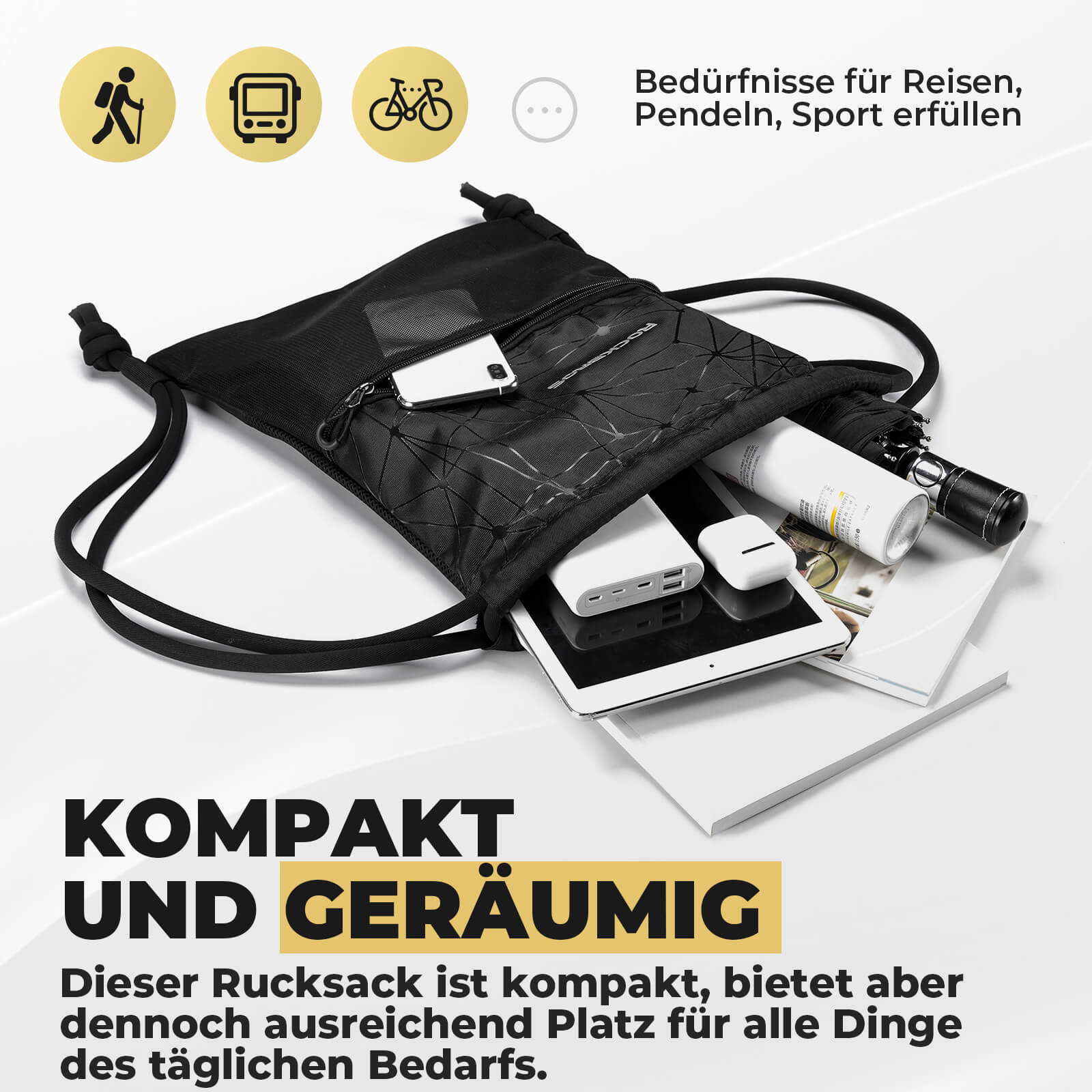 Rucksack mit Kordelzug Turnbeutel Kordelzugbeutel Sportbeutel 9L