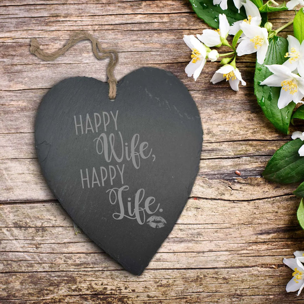 Schieferherz Happy Wife Happy Life