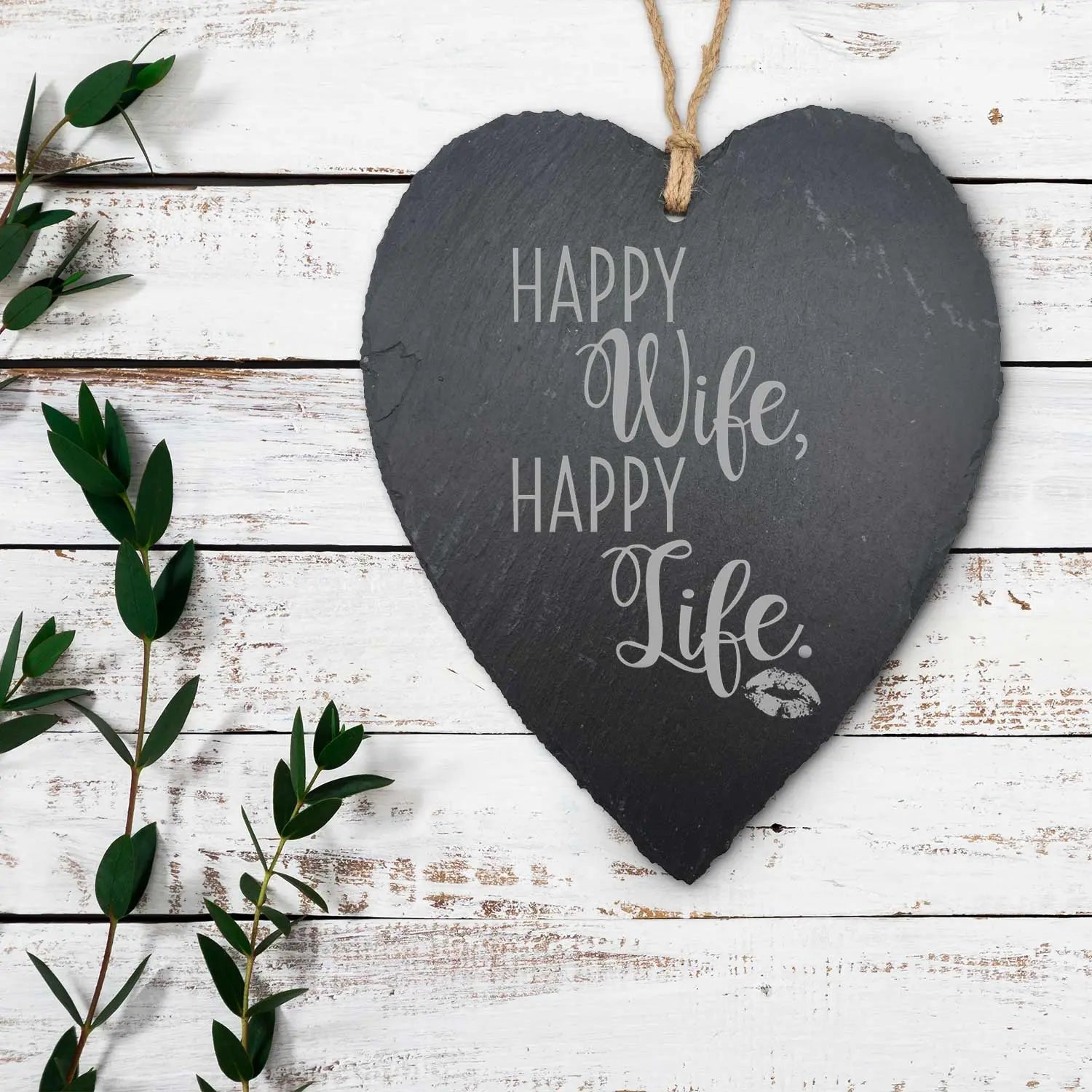 Schieferherz Happy Wife Happy Life